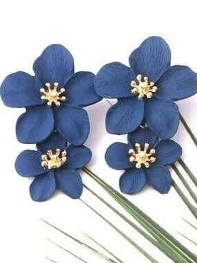 Thalia Blooms Florets Berry Blue Tiered Flower Earrings Gift Packaged